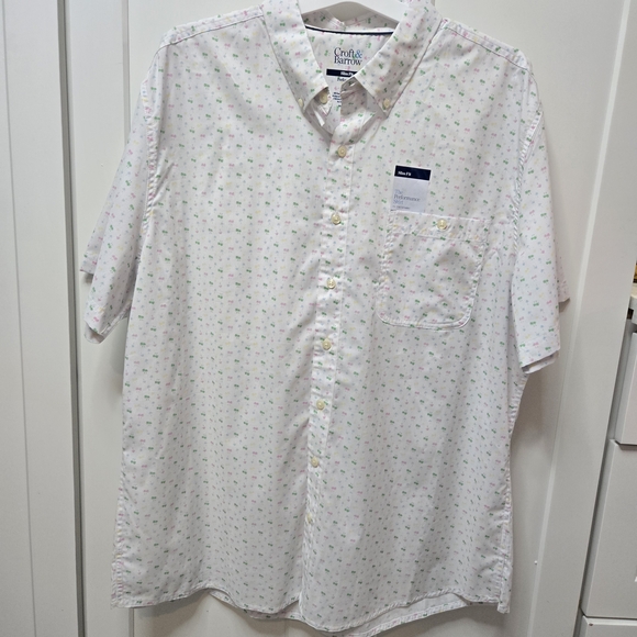 croft & barrow Other - Croft & Barrow‎ Men's White and Green Patterned Short Sleeve Shirt